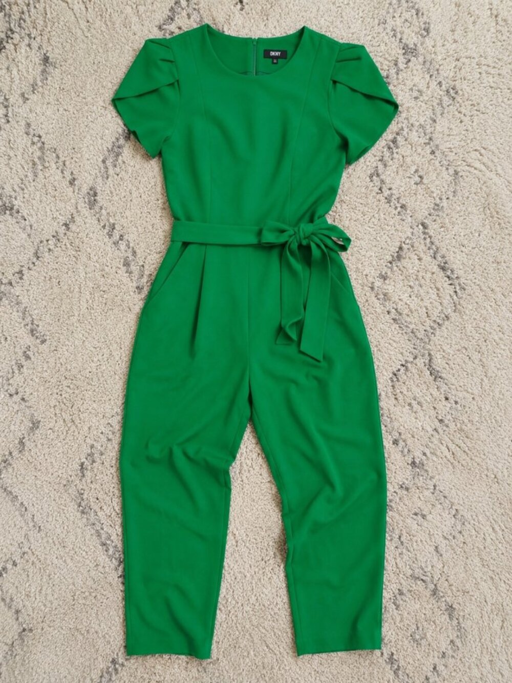 Calvin Klein Emerald Green Short Sleeve Belted Jumpsuit - Picture 4 of 6